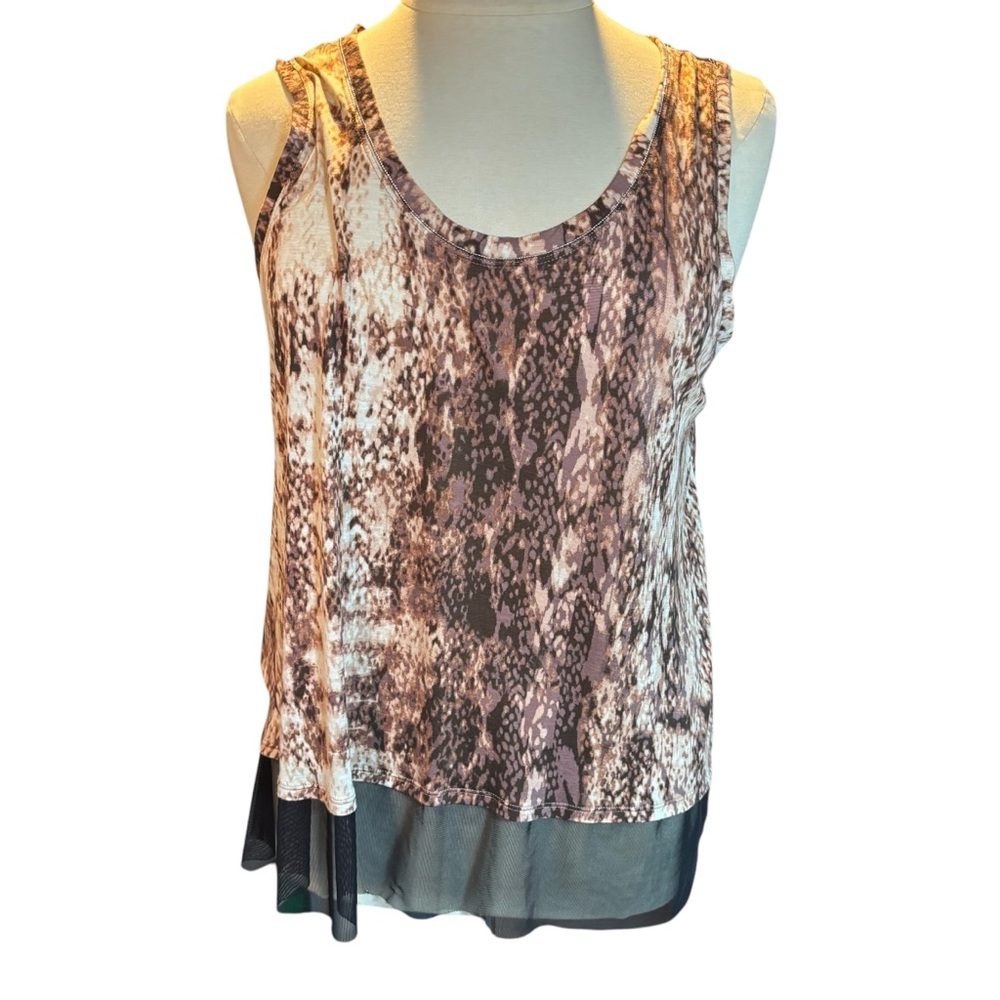 Jennifer Lopez Snakeskin Print Mesh Hem Tank Brown XL Chain Trim Sleeveless #392